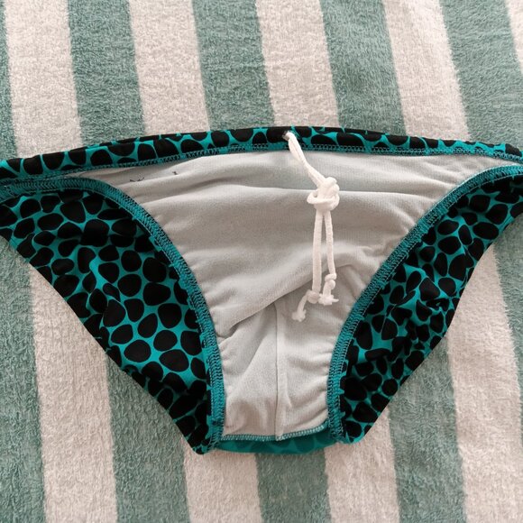 NWOT RARE VINTAGE HOM SWIM BRIEF 1" SIDES, TEAL / BLACK SPOTTED, SIZE 34" ("L") - Picture 6 of 8